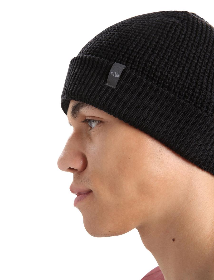 Black Icebreaker Unisex Merino Feadan Slouch Beanie Men's Hats | AU 1094FDNM